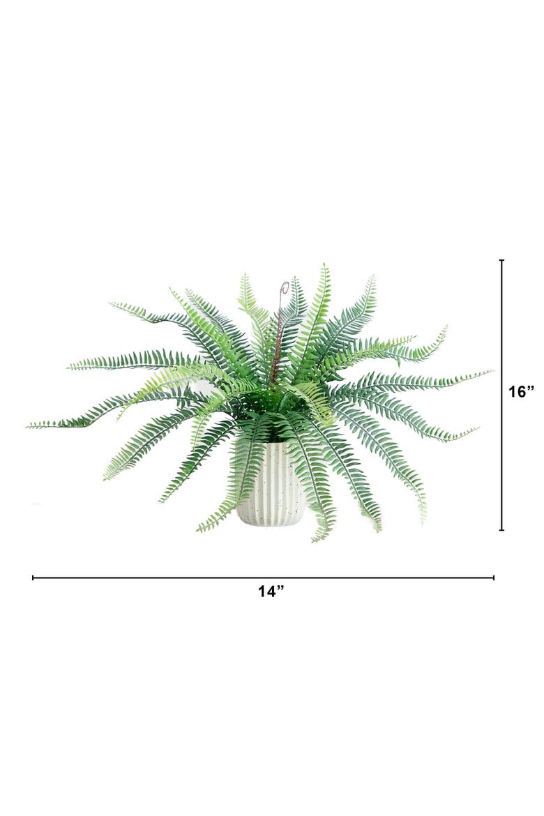 16-in Artificial Boston Fern Plant in Decorative Cement Planter, Alternate, color, Green