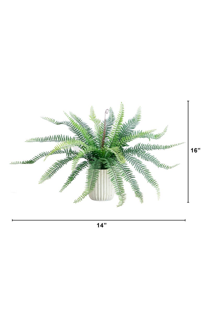 NEARLY NATURAL 16-in Artificial Boston Fern Plant in Decorative Cement Planter, Alternate, color, Green