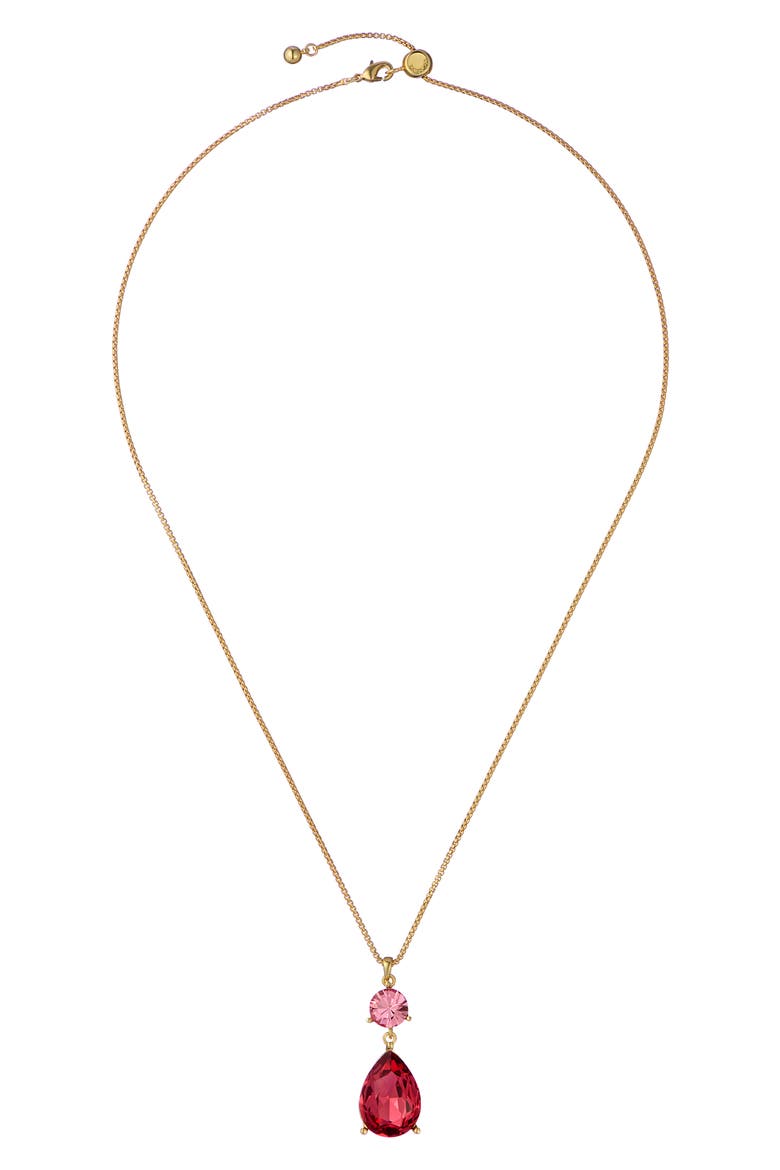 Tearsa Crystal Teardrop Pendant Necklace, Alternate, color, GOLD TONE / PINK MULTI CRYSTAL