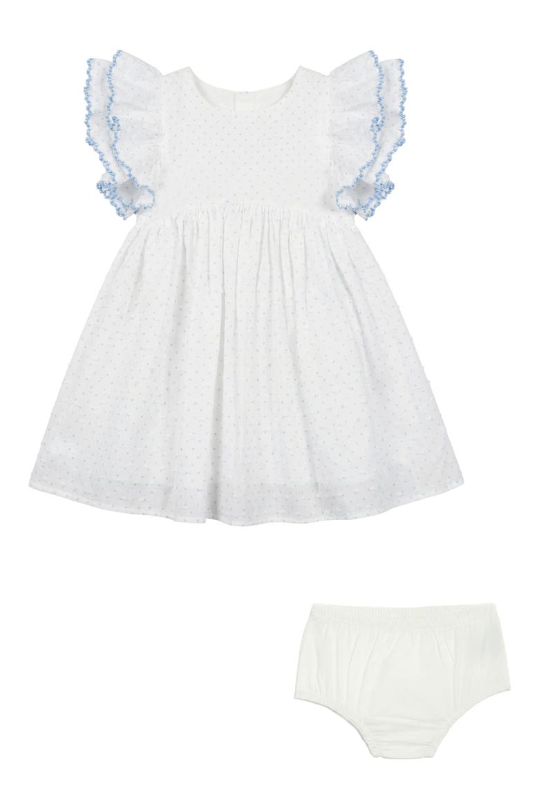 Dot Ruffle Sleeve Dress & Bloomers Set, Main, color, WHITE