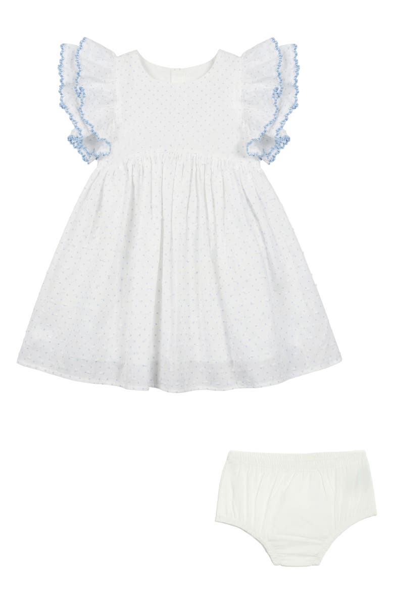 Pippa & Julie Dot Ruffle Sleeve Dress & Bloomers Set, Main, color, White