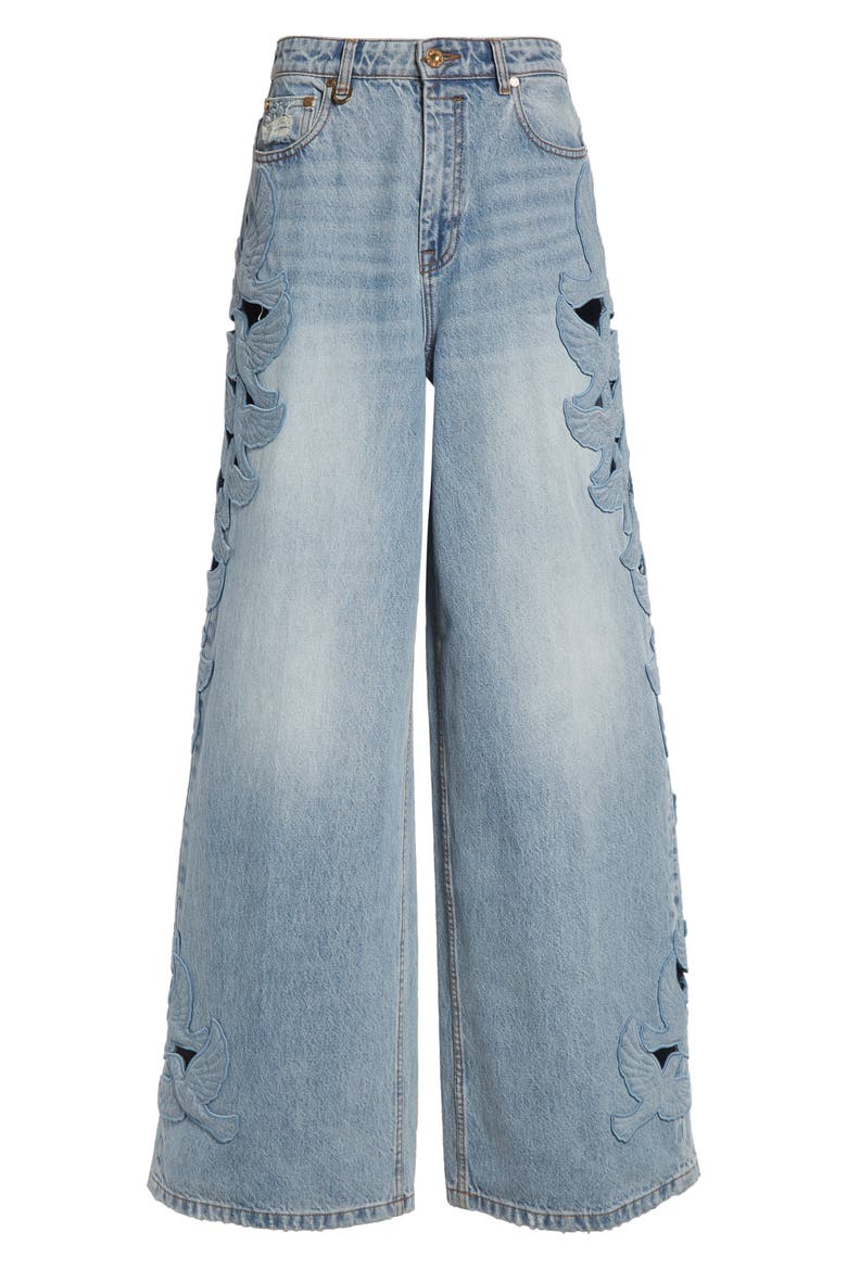 Alchemy Appliqué Relaxed Flare Leg Jeans, Alternate, color, SEA FOAM