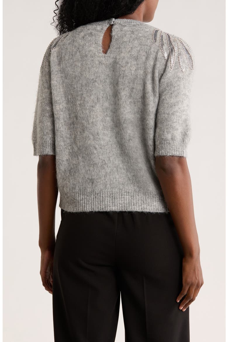 Embellished Short Sleeve Sweater, Alternate, color, LIGHT HEATHER GREY
