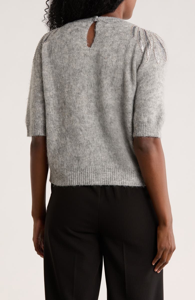 ELIE ELIE TAHARI Embellished Short Sleeve Sweater, Alternate, color, Light Heather Grey