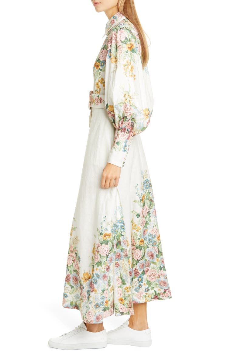 Wavelength Floral Long Sleeve Linen Maxi Dress, Alternate, color, CREAM DAPHNE