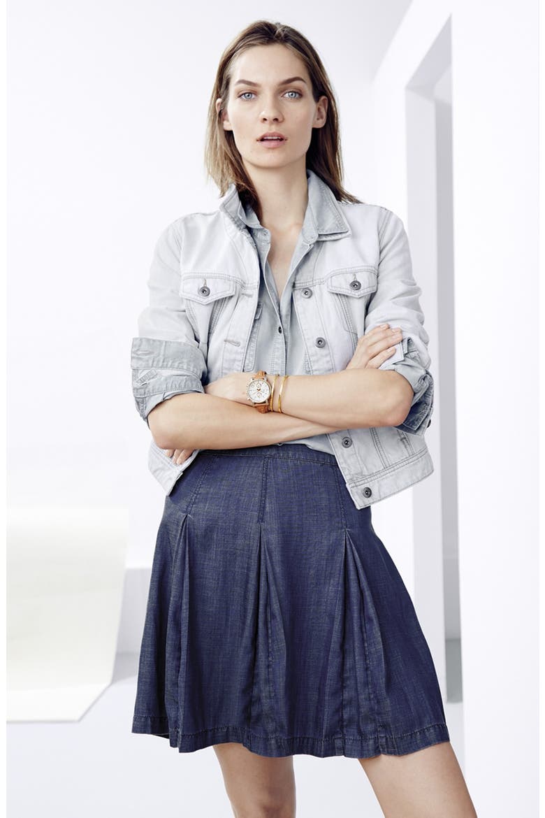 Long Sleeve Chambray Shirt, Alternate, color, DENIM- BLEACH DOTTY PRINT