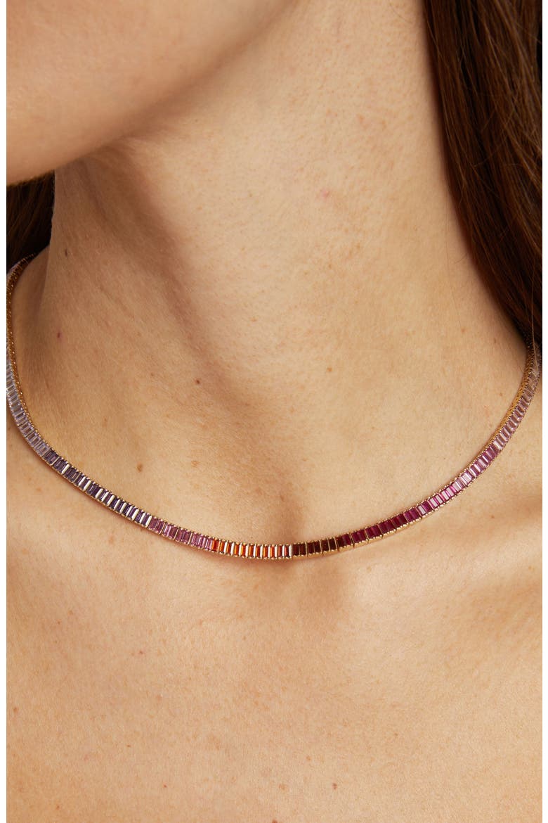 Pink Ombré Baguette Tennis Necklace, Alternate, color, Yellow