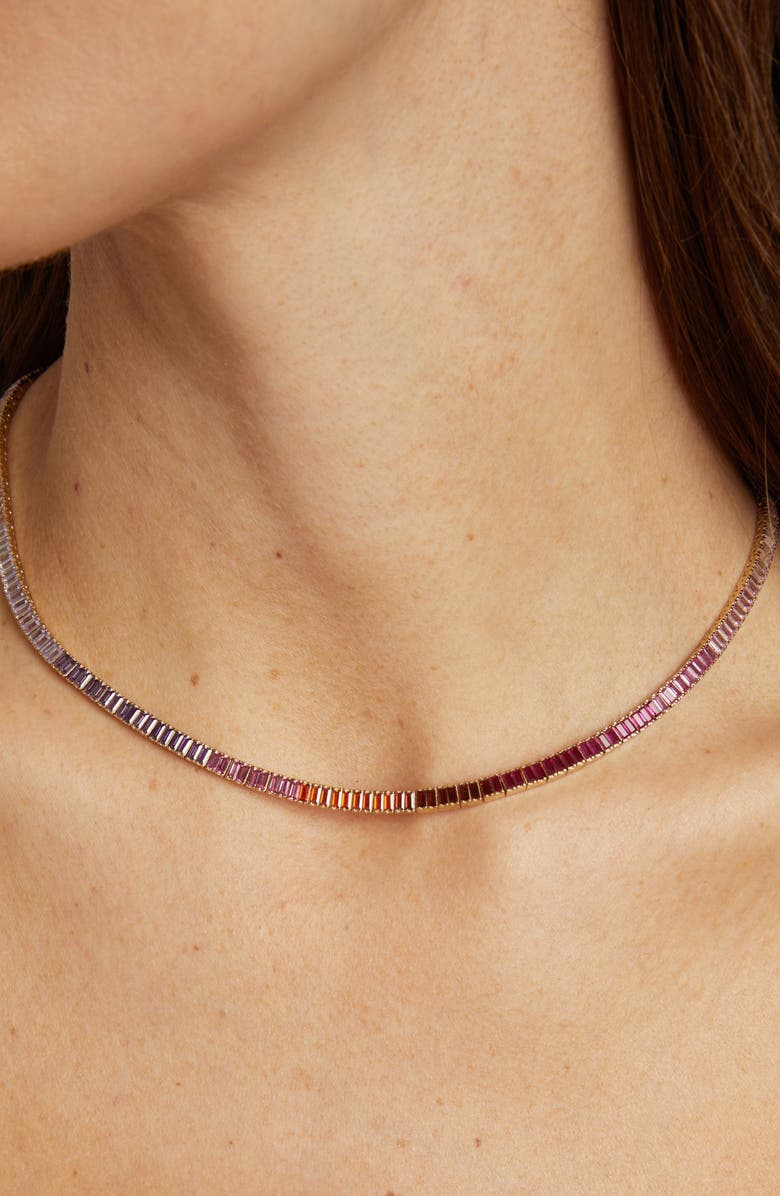 Aurate New York Pink Ombré Baguette Tennis Necklace, Alternate, color, Yellow