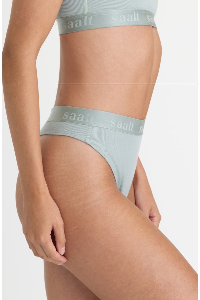 Period & Leakproof High Rise Stretch Cotton & Modal Rib Thong, Alternate, color, SEA GLASS