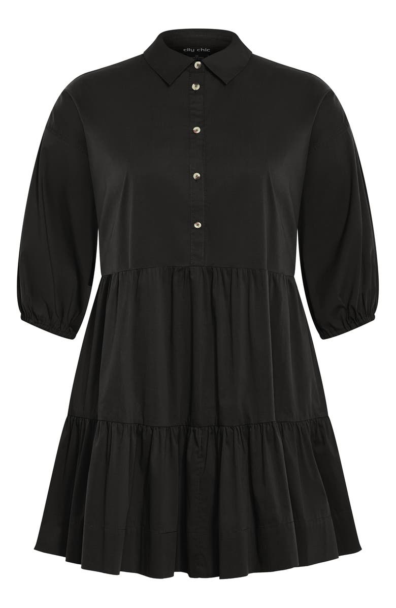 City Chic Vanessa Tiered Shirtdress, Alternate, color, Black