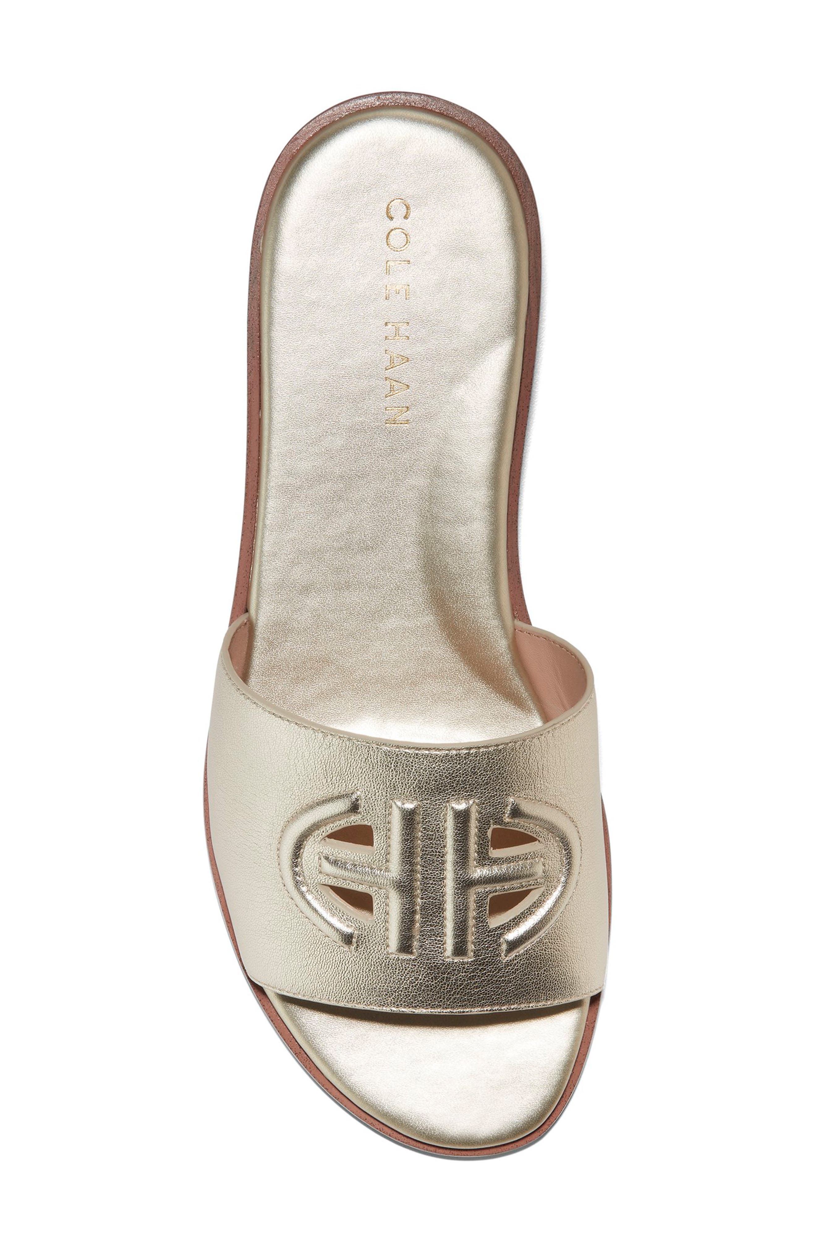 Cole Haan Flynn Logo Slide Sandal, Alternate, color, Gold Leather