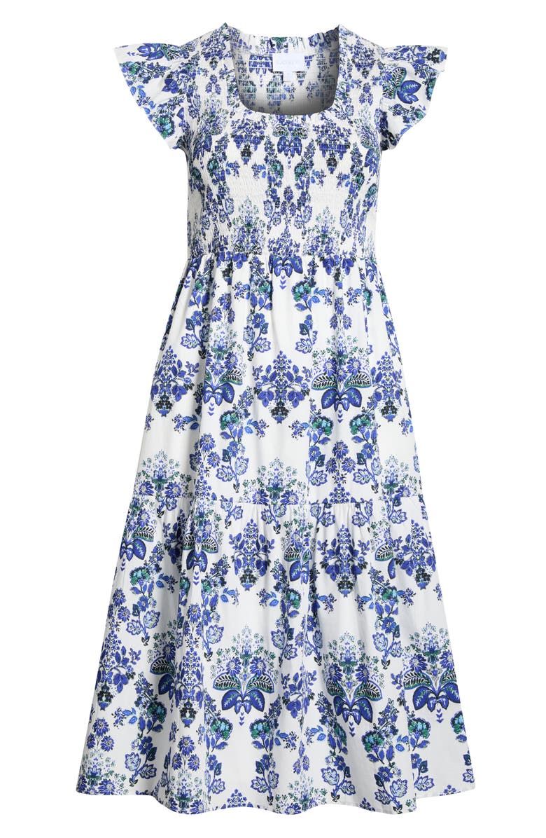 SUGARLIPS Viara Floral Giza Smocked Cotton Midi Dress, Alternate, color, Blues-White