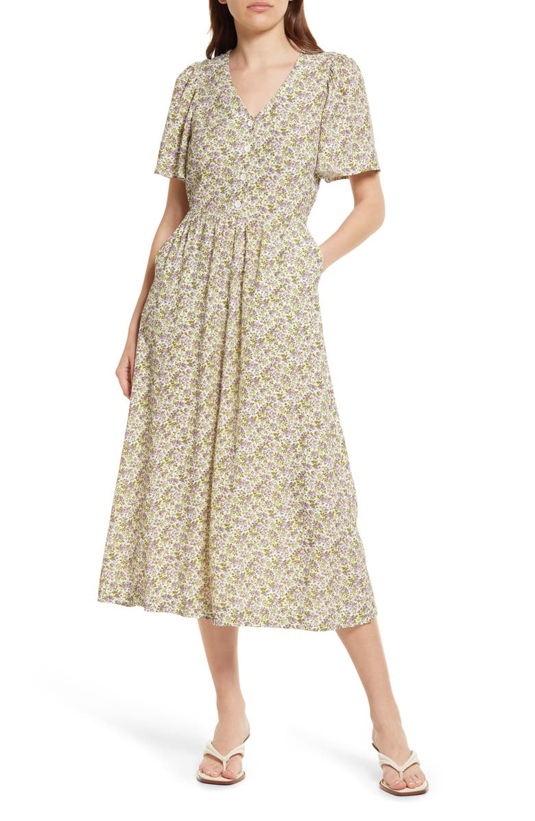 & Other Stories Floral Flutter Sleeve Midi Dress, Main, color, 
