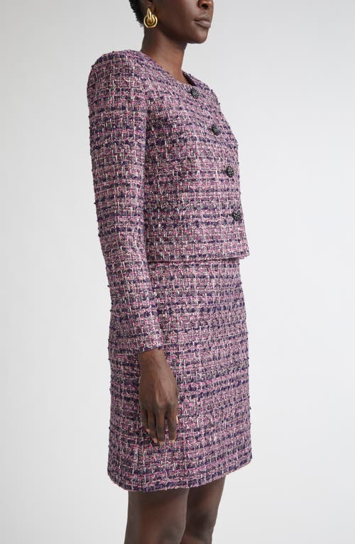 St John St. John Metallic Tape Tweed Crop Jacket In Purple
