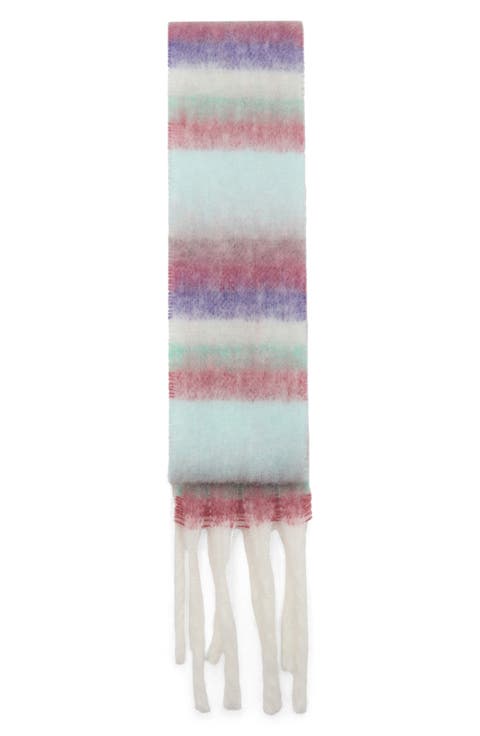 Striped Knit Fringe Scarf