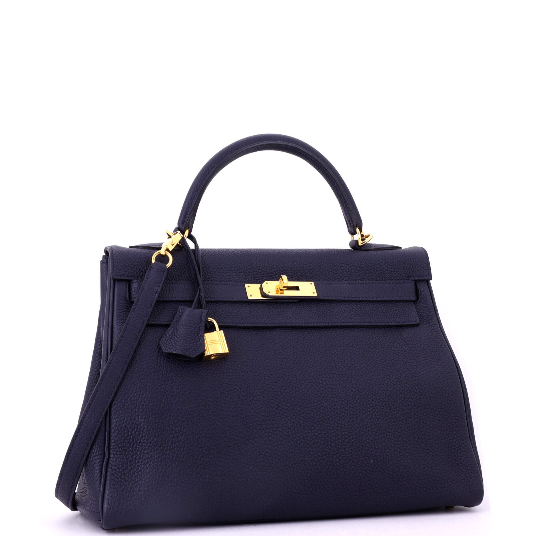 Pre-Owned Hermes Kelly Handbag Blue Clemence with Gold Hardware 32, Alternate, color, Bleu Nuit