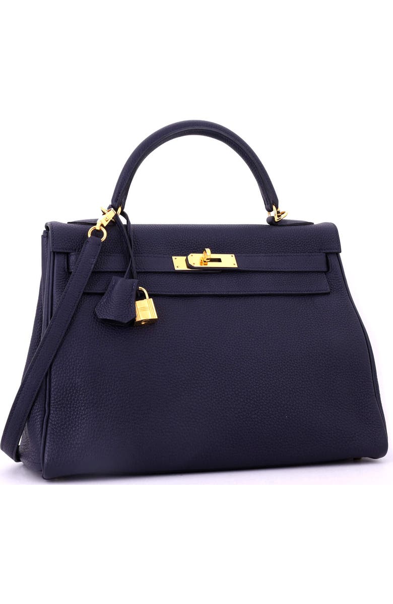 Pre-Owned Hermes Kelly Handbag Blue Clemence with Gold Hardware 32, Alternate, color, Bleu Nuit