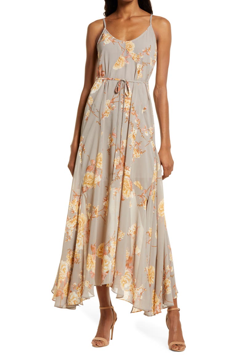 Feeling Freesia Floral Dress, Main, color, GREY FLORAL PRINT