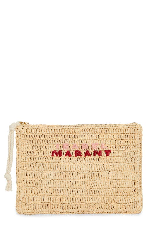 Isabel Marant Praia Raffia Zip Pouch In Natural/pink