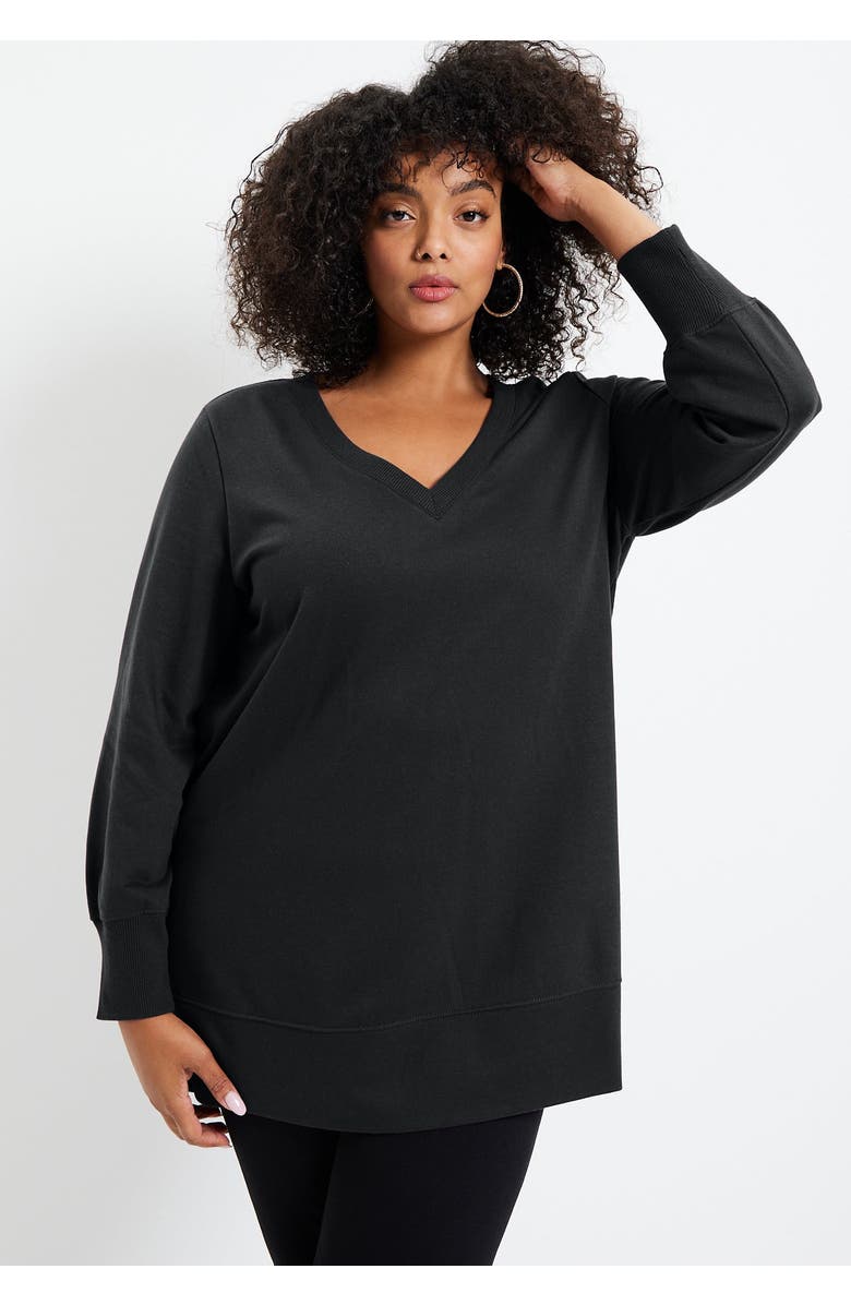 June + Vie V-Neck French Terry Sweatshirt, Alternate, color, Black