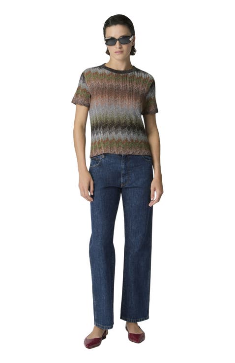 Viscose Lamé Crew-neck T-shirt With Snake Motif