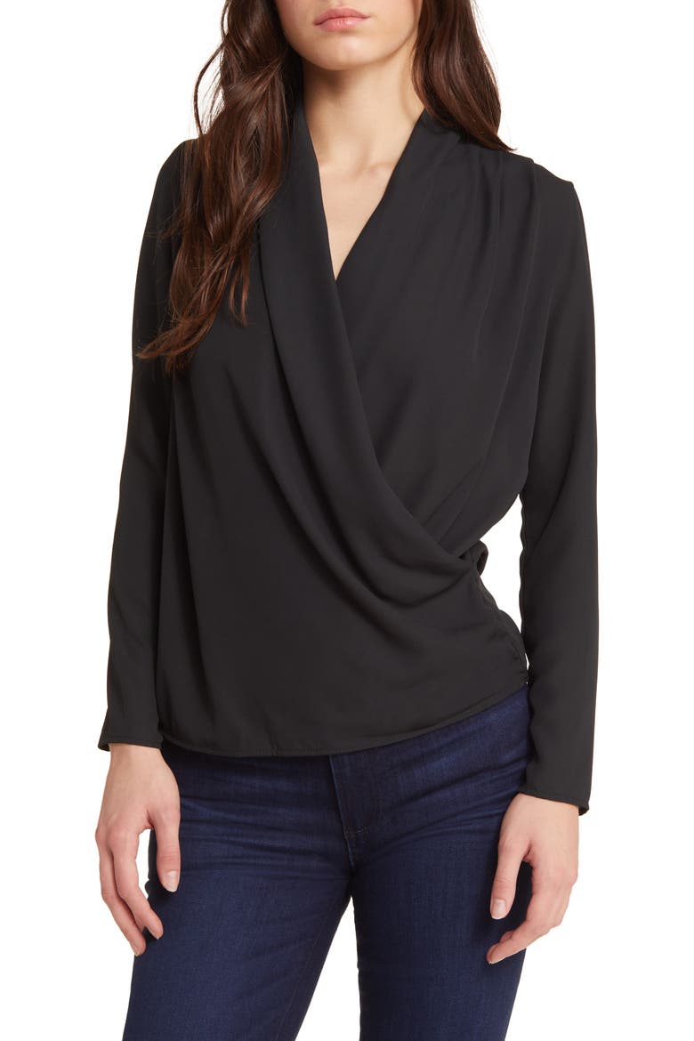 Rose Long Sleeve Blouse, Main, color, BLACK