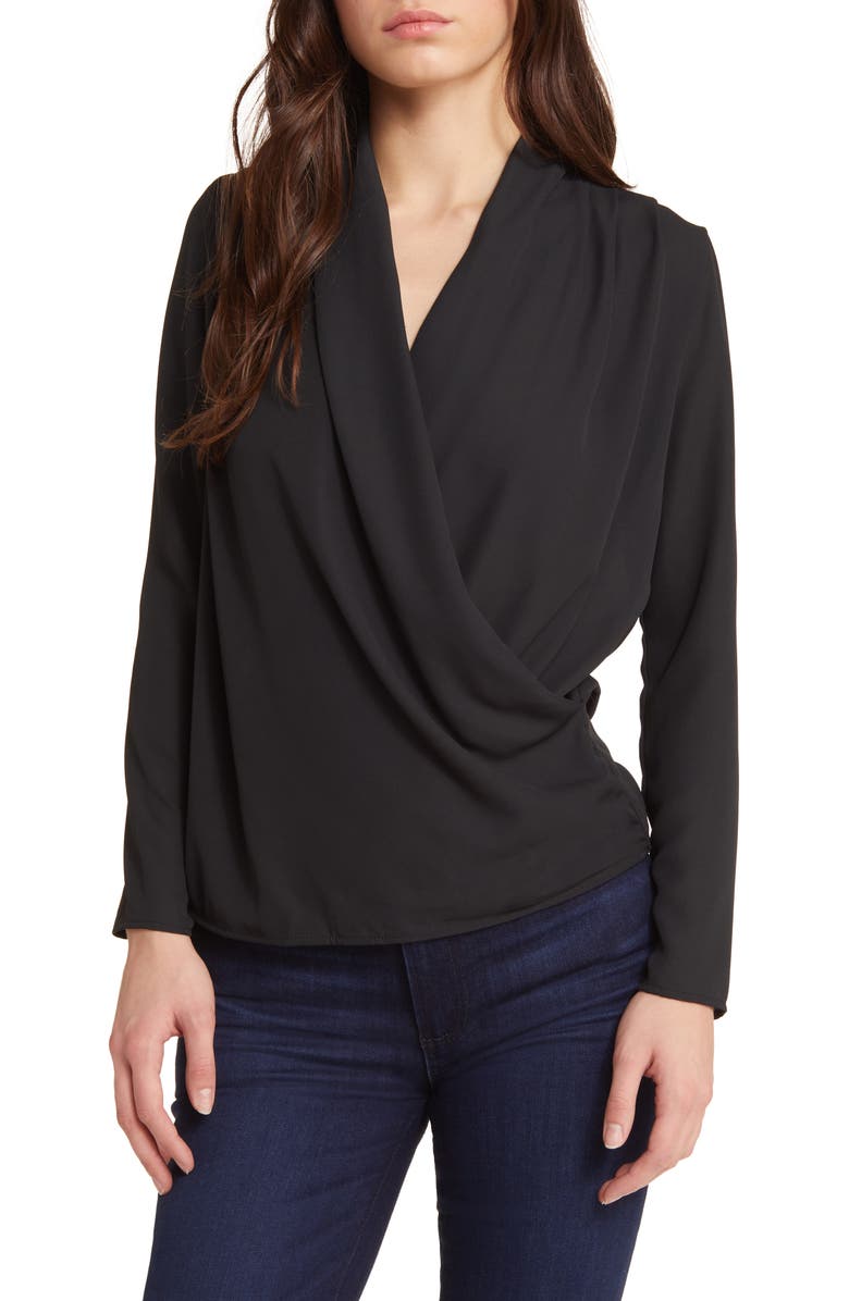 NIKKI LUND Rose Long Sleeve Blouse, Main, color, Black