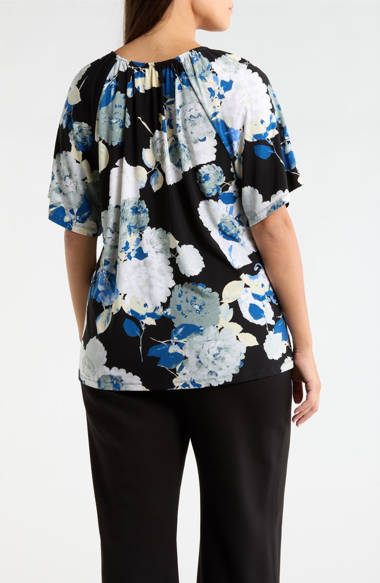 AK ANNE KLEIN Floral V-Neck Top, Alternate, color, Anne Black Multi
