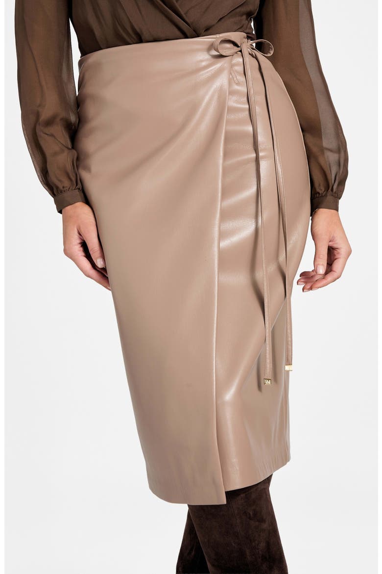 Gladys Faux Leather Wrap Skirt, Alternate, color, BEIGE