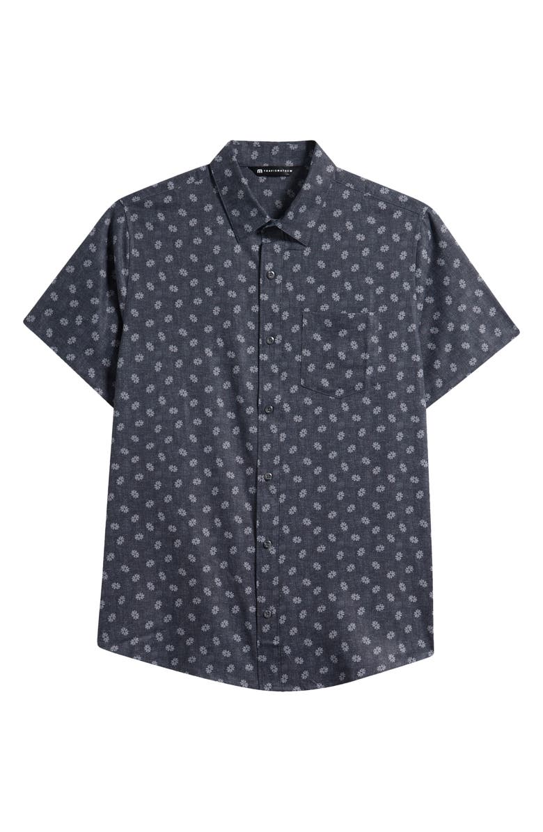 TravisMathew Grey Wind Short Sleeve Button-Up Shirt, Alternate, color, Heather Black