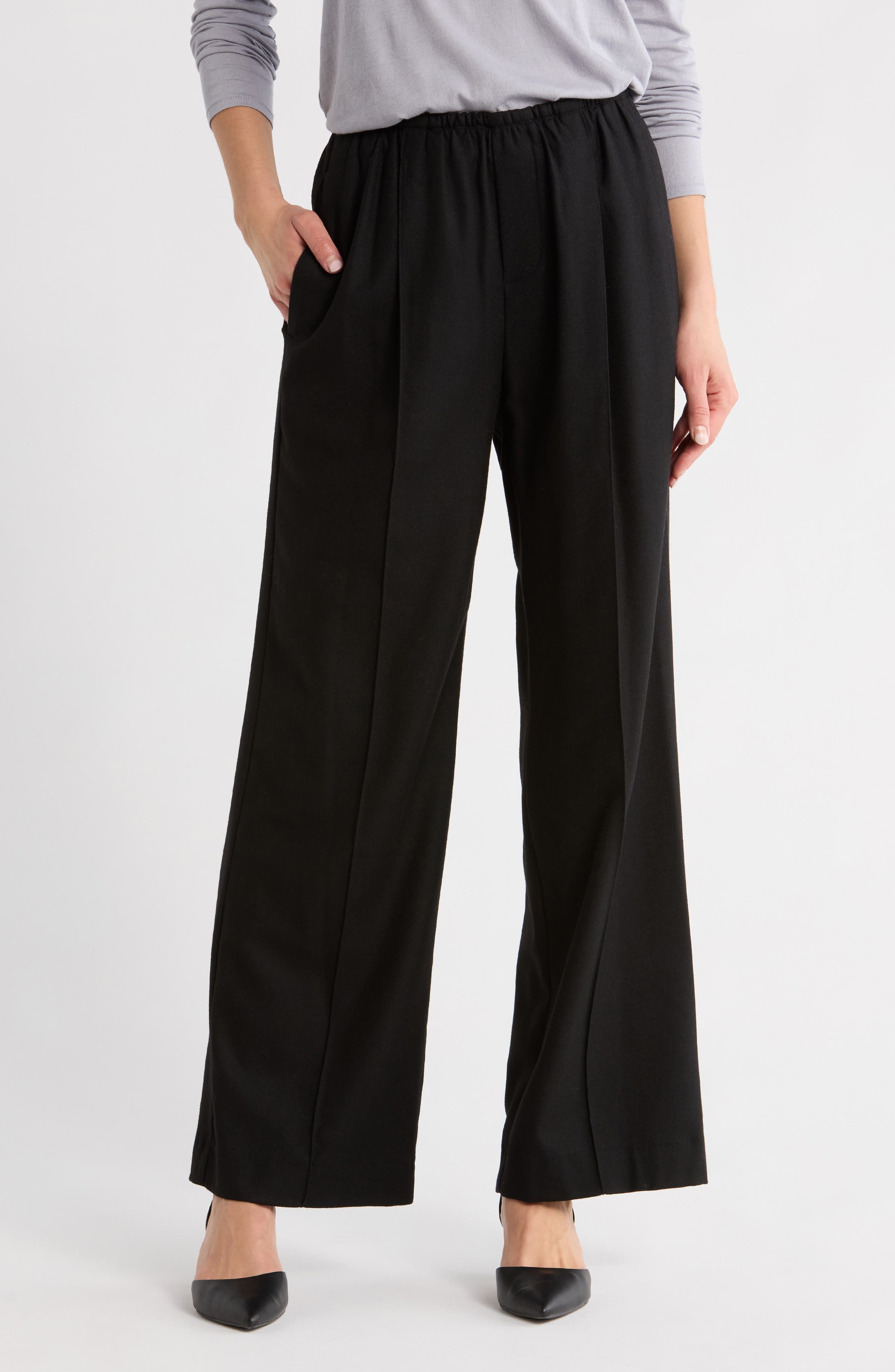 Vince Brushed Flannel Wide Leg Pull-On Pants