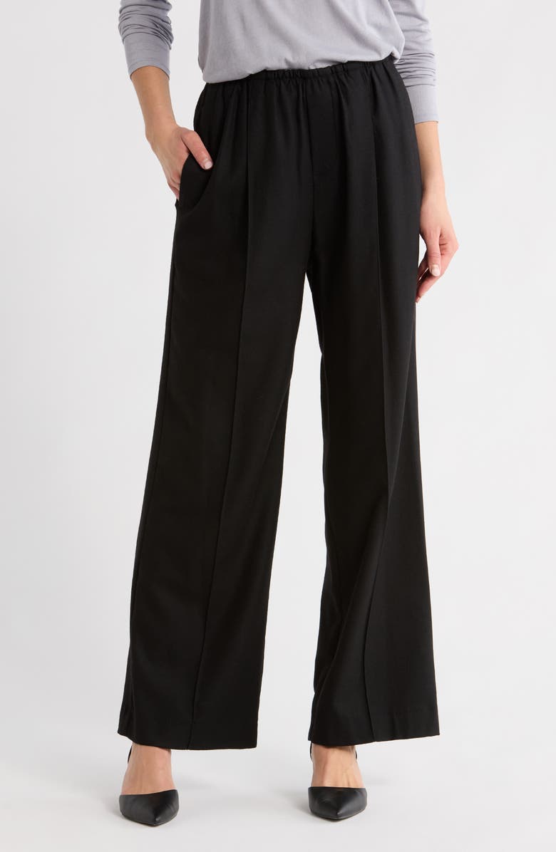 Vince Brushed Flannel Wide Leg Pull-On Pants, Main, color, Black