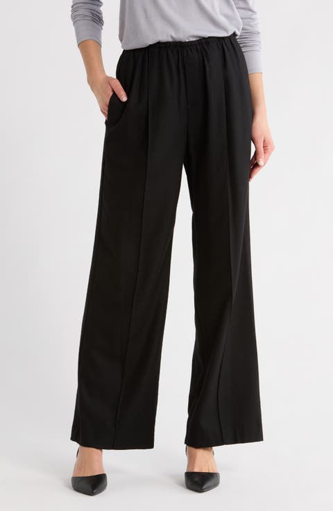 Brushed Flannel Wide Leg Pull-On Pants