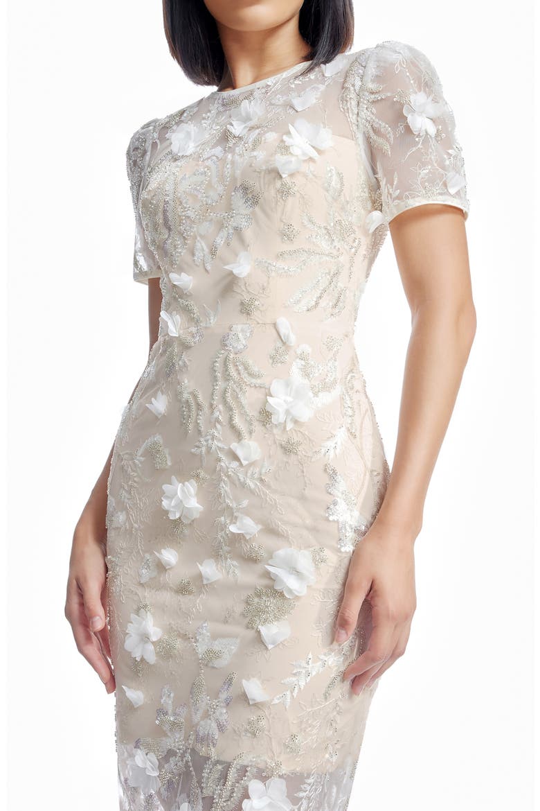 Lia Embellished Flower Appliqué Cocktail Sheath Dress, Alternate, color, OFF WHITE MULTI