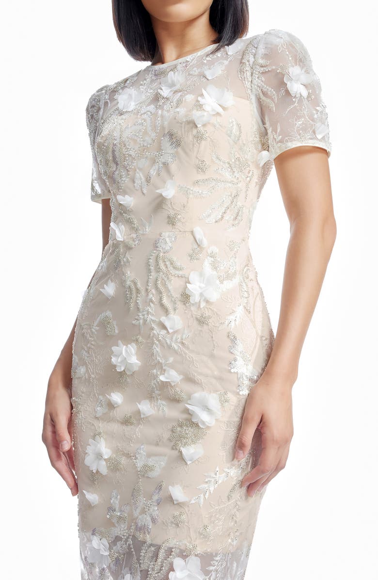 Dress the Population Lia Embellished Flower Appliqué Cocktail Sheath Dress, Alternate, color, Off White Multi
