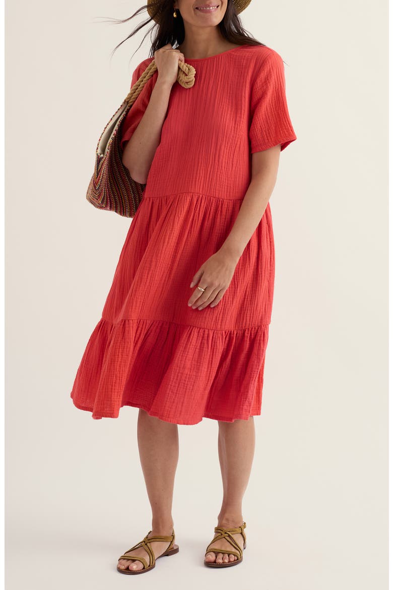 Pebble Comb Organic Cotton Double Gauze Dress, Alternate, color, CARNELIAN