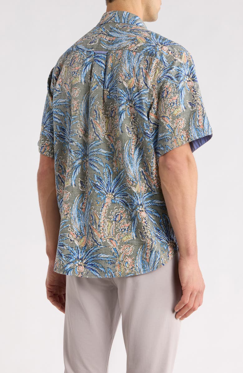 Tommy Bahama Nova Wave Fiera Fronds Short Sleeve Cotton Blend Seersucker Button-Up Shirt, Alternate, color, Palm Moss
