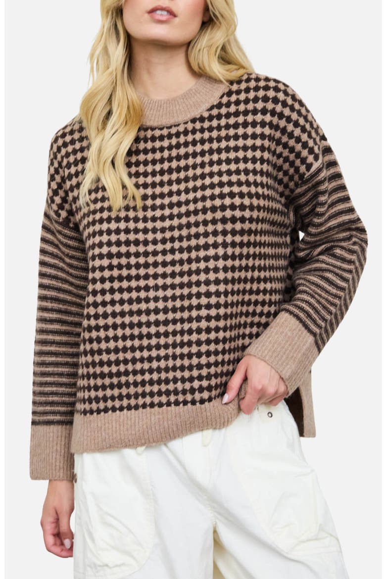 Houndstooth Stripe Sweater, Main, color, BROWN