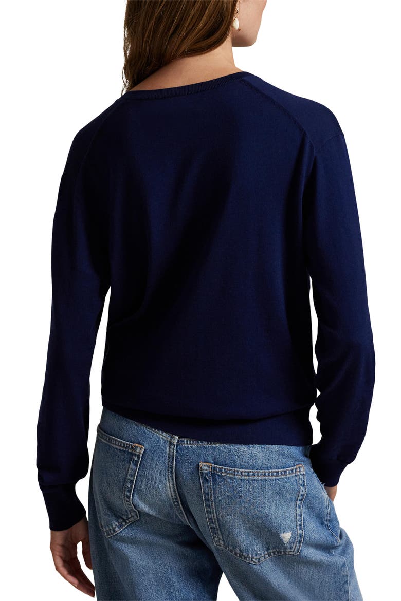 Relaxed Cotton V-Neck Sweater, Alternate, color, BRIGHT NAVY