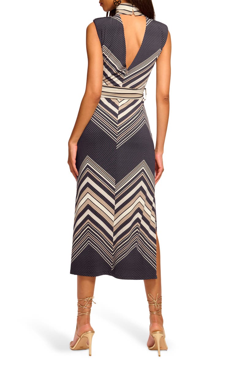 Ramy Brook Karolina Chevron Print Knit Midi Dress, Alternate, color, Black Chevron