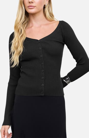 Blu Pepper Ribbed Scoop Neck Cardigan In Black