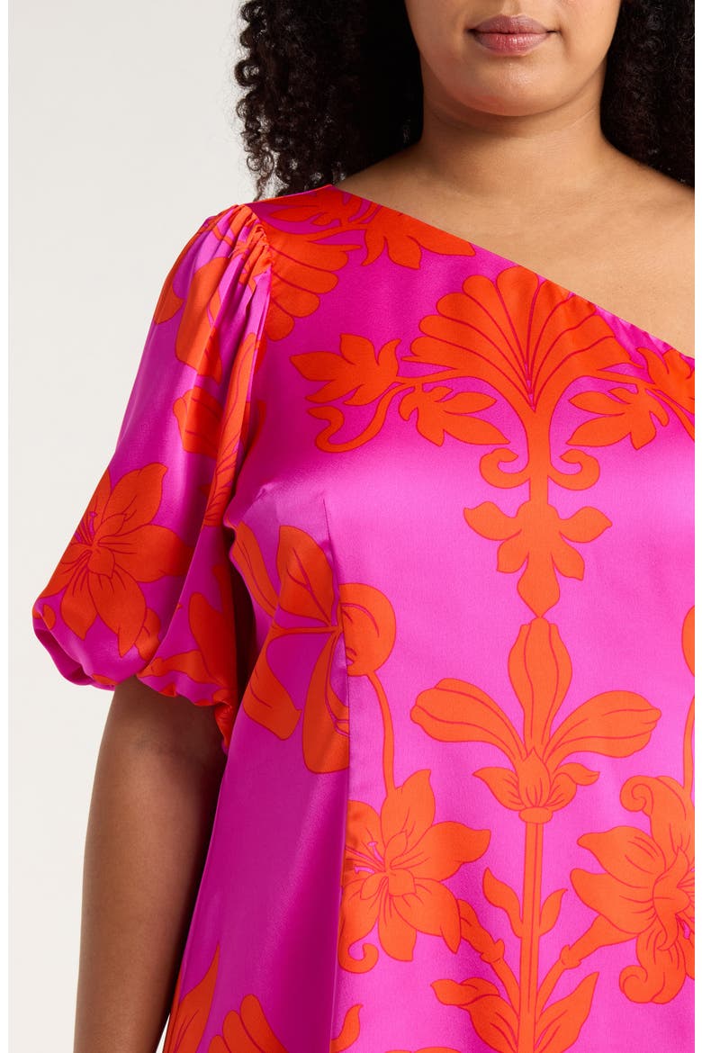 Vallie Floral One-Shoulder Satin Shift Dress, Alternate, color, MAGENTA-MULTI