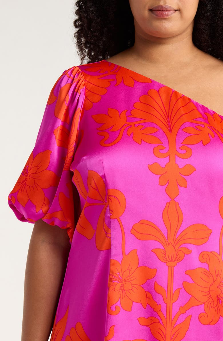 SUGARLIPS Vallie Floral One-Shoulder Satin Shift Dress, Alternate, color, Magenta-Multi