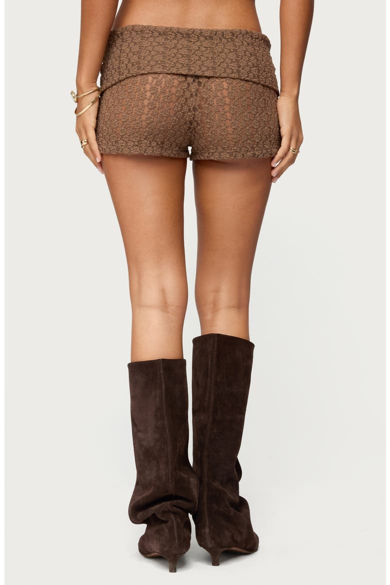 Rye Sheer Texture Foldover Shorts, Alternate, color, BROWN