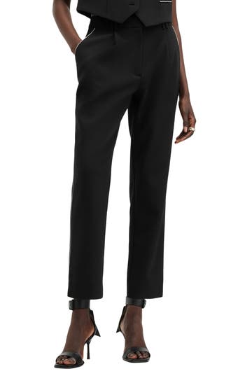 Allsaints Atlas Krys Crystal Stripe Pleated Ankle Pants In Black
