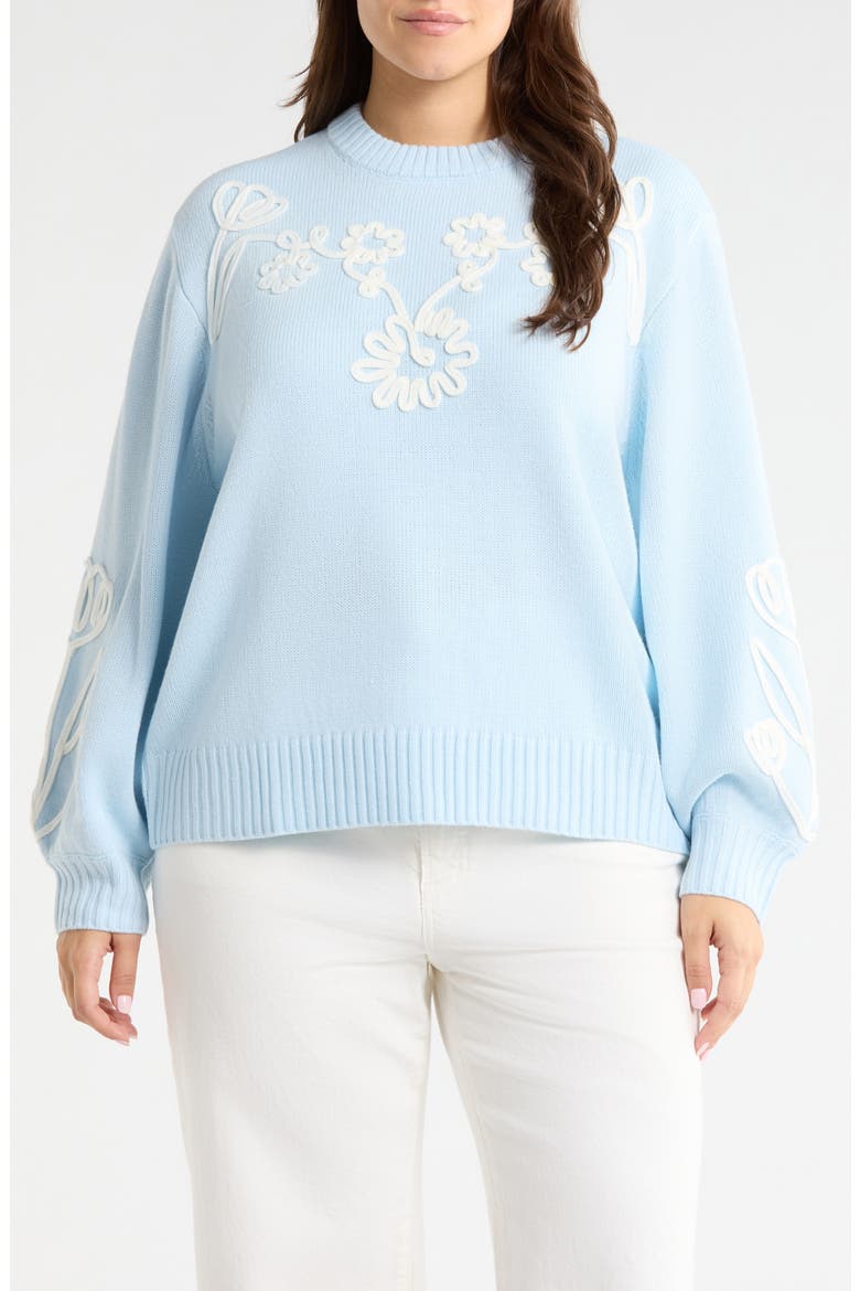 Celestial Floral Embroidered Sweater, Main, color, BLUE-IVORY