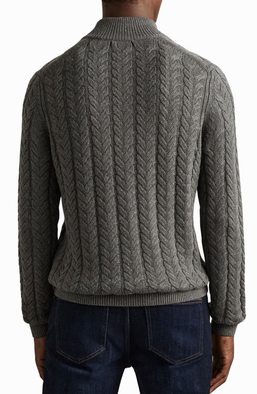Reiss Mid Grey Melange Tamworth Cabled Zip-neck Jumper With Cotton And Wool