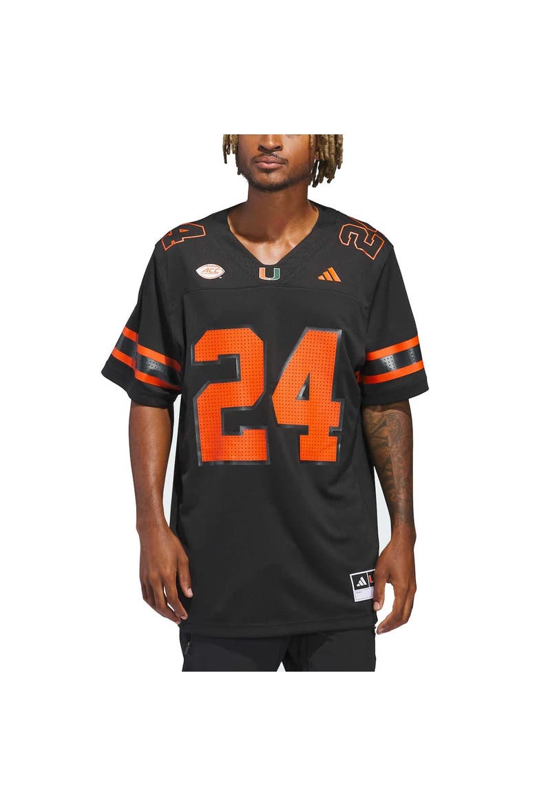 Men's adidas #24 Black Miami Hurricanes Premier Strategy Jersey, Alternate, color, Black