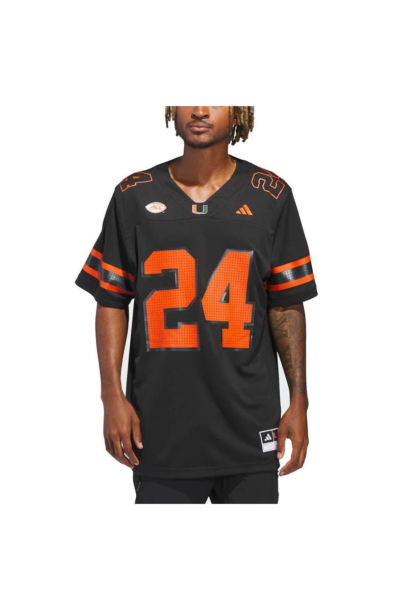 adidas Men's adidas #24 Black Miami Hurricanes Premier Strategy Jersey, Alternate, color, Black