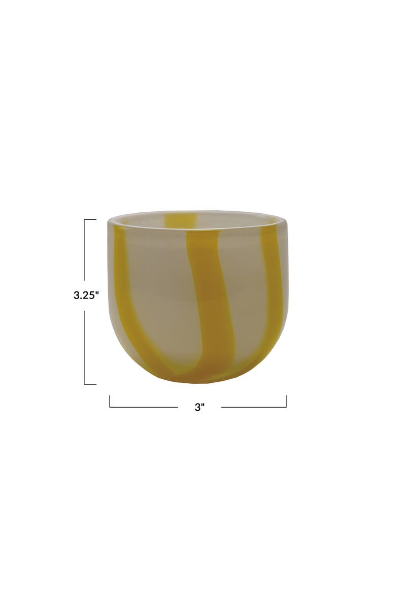 Round Soda Glass Tealight/Votive Holder with Stripes, White and Yellow, Alternate, color, White